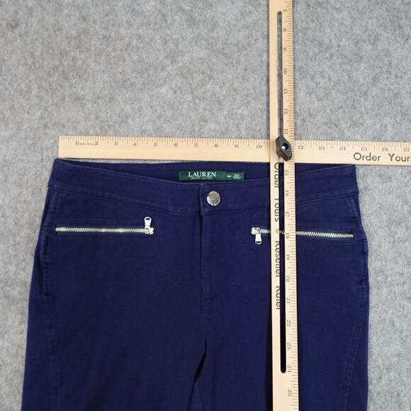 Ralph Lauren Pants Womens 6 Petite Ankle Cropped Skinny Blue Zip Pockets - Picture 2 of 9